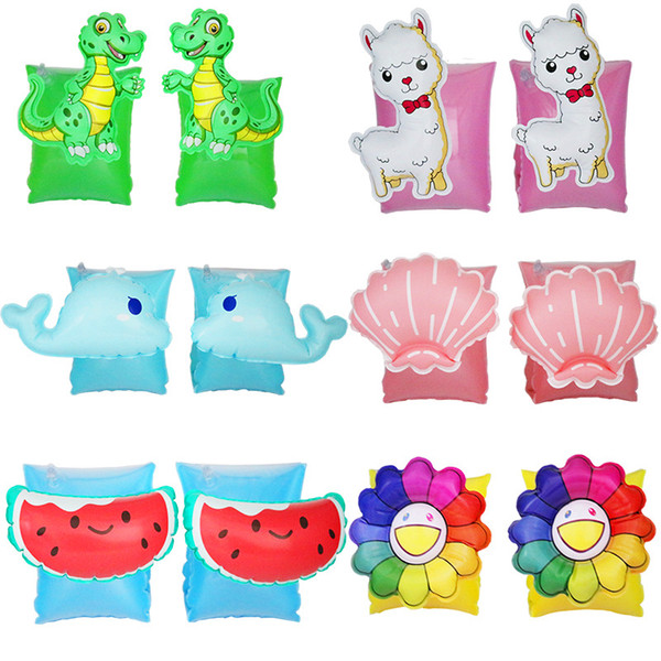 Kids Inflatable swimming Armlets 6 Styles Dinosaur Shell Dolphin Watermelon sunflower pattern swim arm rings safty assistive tool boys girls