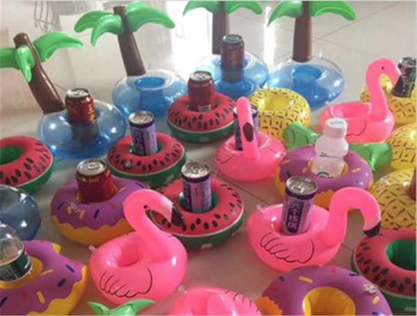 Inflatable Coasters Pool Water float Flamingos Donut Watermelon Lemon Pineapple Donut Drink Cup Can Holder Bath Toys