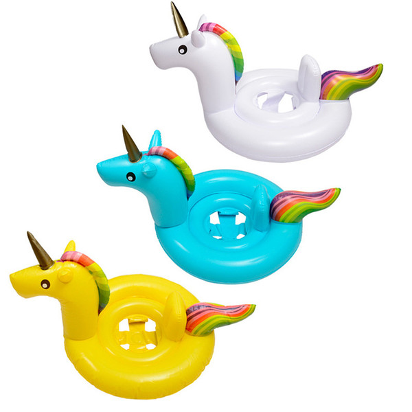 Top quality children PVC inflatable swimming Unicorn seat rainbow colors flying horse bathing circle kids cartoon swimming rings