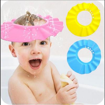 Hot Sale 3 Color Soft Plastic Resizable Size Baby Shower Caps Bath Shower Earflaps Shampoo Cap Kid Shampoo Hat