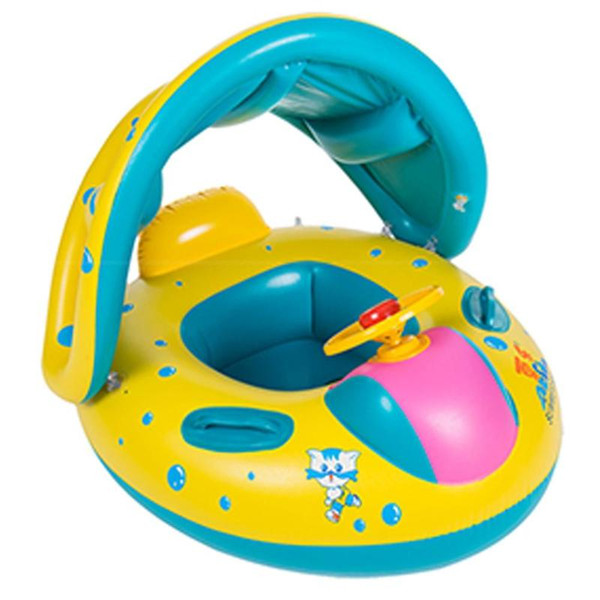 Kids Swimming Ring Yacht Portable Summer Safety Inflatable Baby Swim Pool Toy Sunshade Floating Seat Float Boat Water Sports Toy