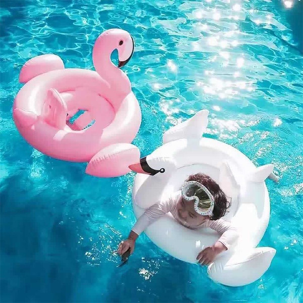 2 Colors Swan Inflatable Float Swim Ring Baby Summer Toys Swan Swimming Seat Ring Water Toys Beach Toys White and Pink JC64