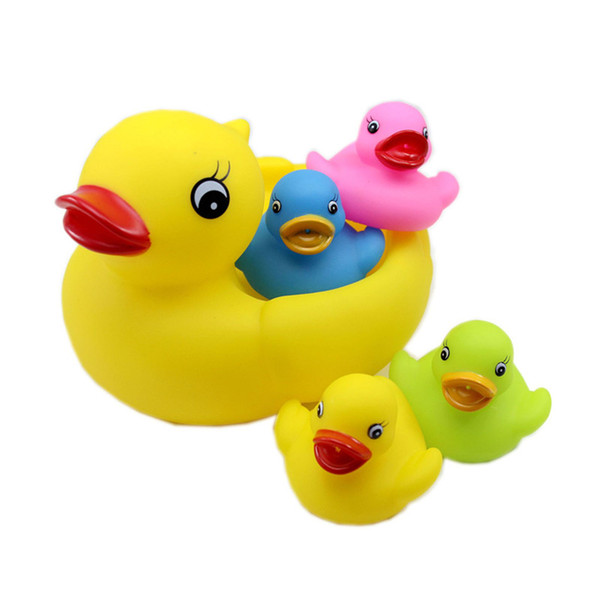 5 Sets Bath Toys 20CM&6CM Baby Fun Shower 8inch interesting Big BB Sound Star Mini Yellow Rubber Duck Blue Green Red Yellow Set of 5 1big