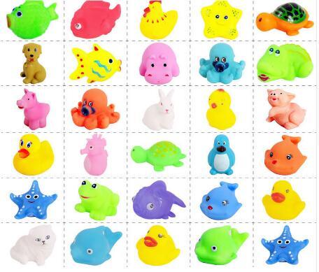 50 style EMS Baby Bath Toys Water Floating Dolls Animal Cartoon Yellow Ducks Starfish Children Swiming Beach Rubber Toy Kids Gifts