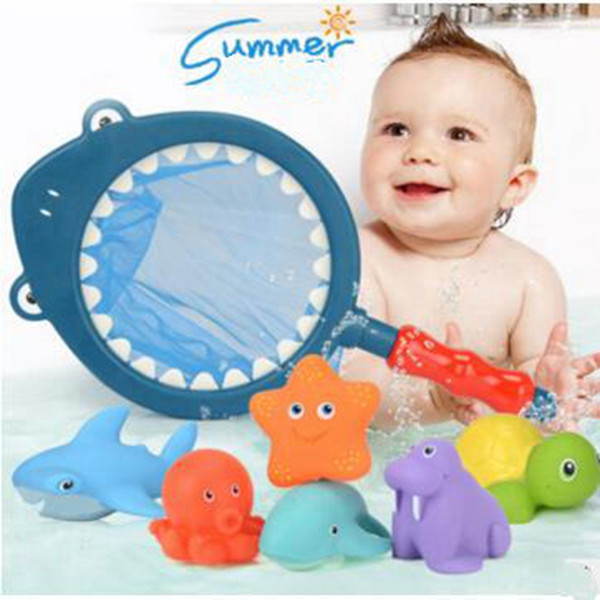 Kids Bath Toys Suits Dabble Water Spray Toy with Fishing Net Shower Beach Play Toy Set Children Bathroom ToyES 7pcs/set YL22