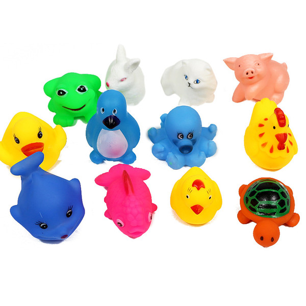 12pcs/lot PVC Baby bath toys Children on the water Squeezed Splashing toy BB voice baby Fun toys XT