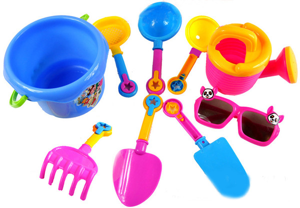 Wholesale- 9pcs/set Baby Kids Sandy Beach Toy Set Dredging Tool Beach Bucket Sunglass Baby Playing With Sand Water Toys For Children#E