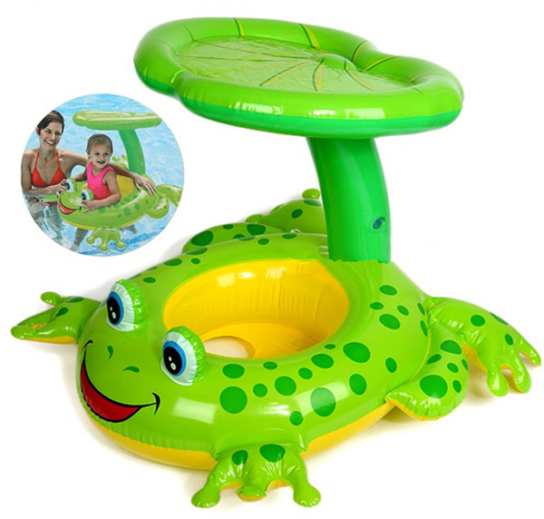 Swim Ring On Holiday Frog sunshade Floating Summer Kids Child Seat Inflatable Swimming boat toys Water pool tube Life buoy