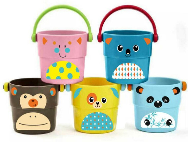 Baby bath, small bucket, color stacked sprinkler, cartoon animal bathroom toys