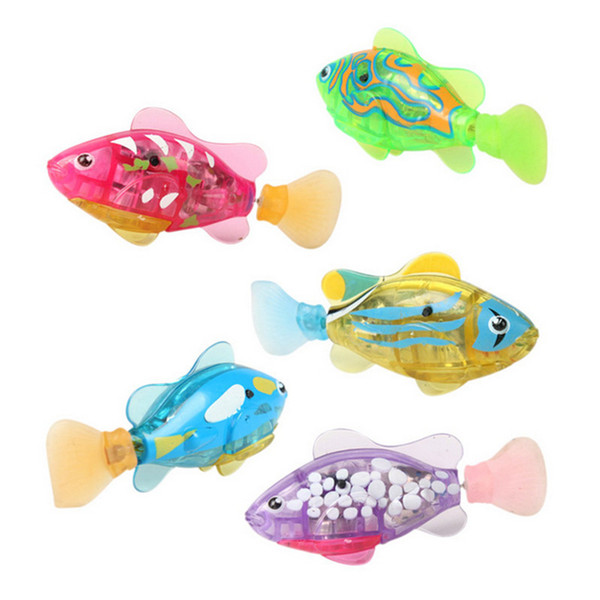 Wholesale- 1Pc Baby Bath Toys Swimming Led Light Fish Activated Battery Powered Robot Fish Baby Toys Bathing Water Toys Color Random Color