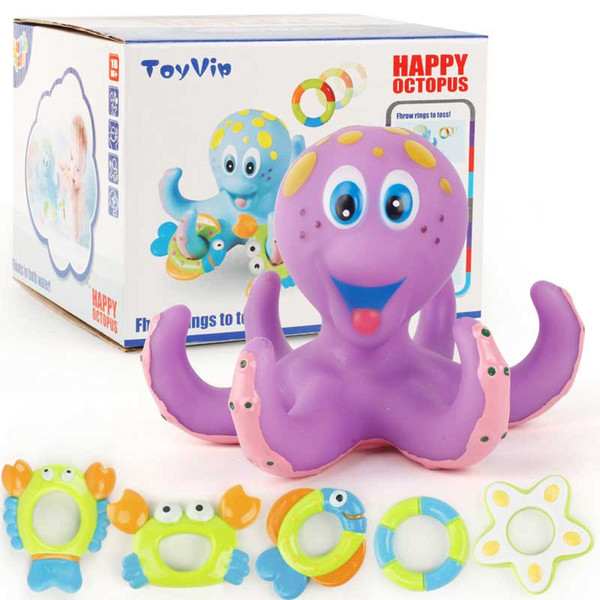 Children's Small Octopus Educational Baby Bath water Bath Toys Toys Octopus Loops Floating Octopus And 5 Rings Interesting Lovely