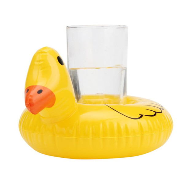 Wholesale- New Popular Cute Fanny Yellow Duck Floating Inflatable Drink Can Holder pool Bath Toy Children Toy Duck Toys Pool Kid toys