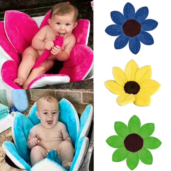 Newborn Bathtub Foldable Flower Tub Blooming Sink For Baby Play Bath Sunflower Cushion Mat Q190529