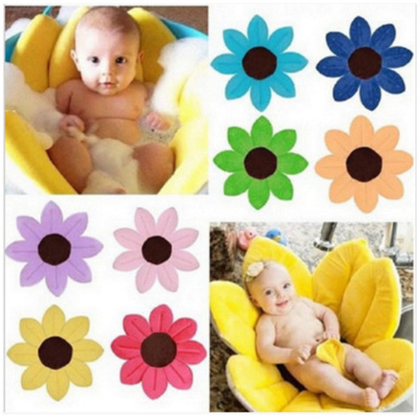 Bathtub Newborn Foldable Flower Tub Baby Anti-slip Blooming Sink For Toddler Bath Sunflower Cushion Mats Q190529