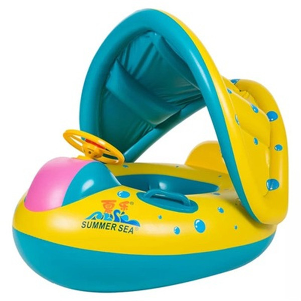 Baby Pool Float Baby Inflatable Swimming Ring with Adjustable Sun Shade Canopy Safety Seat for Age 6-36 Months Toddlers K0331