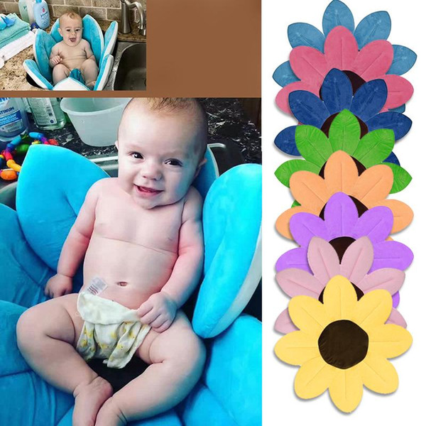 Newborn Baby Bathtub Foldable Blooming Flower Shape Mat Soft Seat Infant Sink Shower Baby Flower Play Bath Sunflower Cushion mat