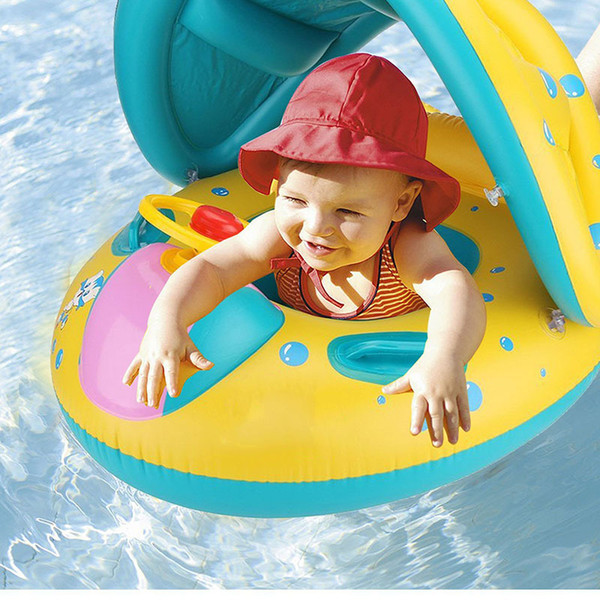 Baby Infant Swimming Pool Floats with Canopy Inflatable Swim Seat Float Boat Suitable for Age 6 - 36 Months Babies