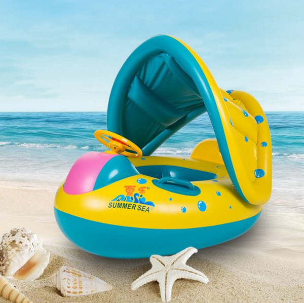 Hot sale inflatable toddler baby swim ring float kids swimming pool water seat with canopy free shipping