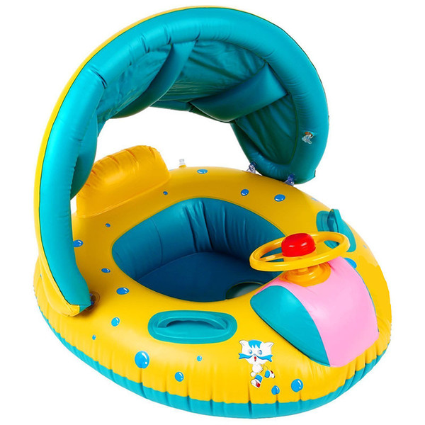 Kids Baby Swim Rings Baby Swimming Seat Floating Ring Fish Sunshade Inflatable Boat With Canopy Toddler Child Float Seat Cheap