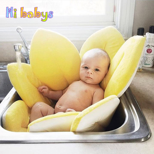 Baby Bathtub Mat Blooming Bath Flower Bath Tub Newborn Baby Non-Slip Sunflower Safety Seat Support Shower Folding Seat