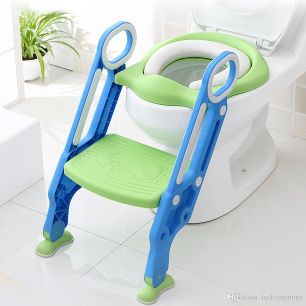 Folding Baby Toilet Seat Folding Children Potty Chair Trainer Safety Seat Chair with Adjustable Ladder Step Stools Toilet Training