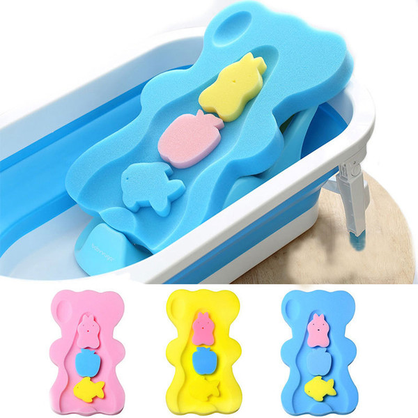 Anti-slip Bear Design Infant Shower Sponge Cushion Bath Holder Mesh Pocket Newborn Seat Soft Cushion Bed Baby Bath Tub Pad