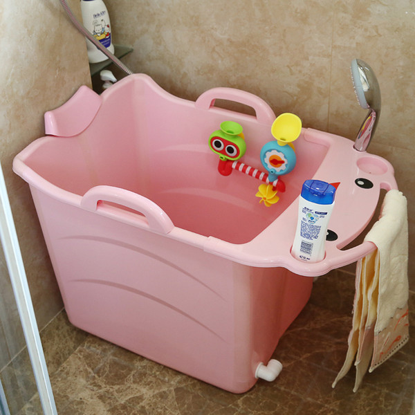 2018Kids Large Folding Baby Bathtub Thickened Vertical Bath Bucket Baby Tubs Bath Wash Cup Shampoo Cup Splashing for Washing