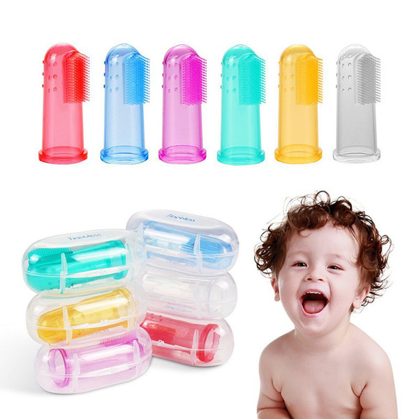 Baby Finger Toothbrush with box Children Teeth Clear Massage Soft Silicone Infant Rubber Cleaning Brush Massager Set Cute