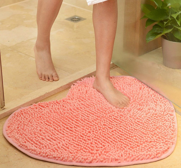 Wholesale 50-60cm Microfiber memory foam Soft Shaggy Non Slip Absorbent Bath Mat Bathroom Shower Rugs Carpet Pink Red Heart Shape Mats