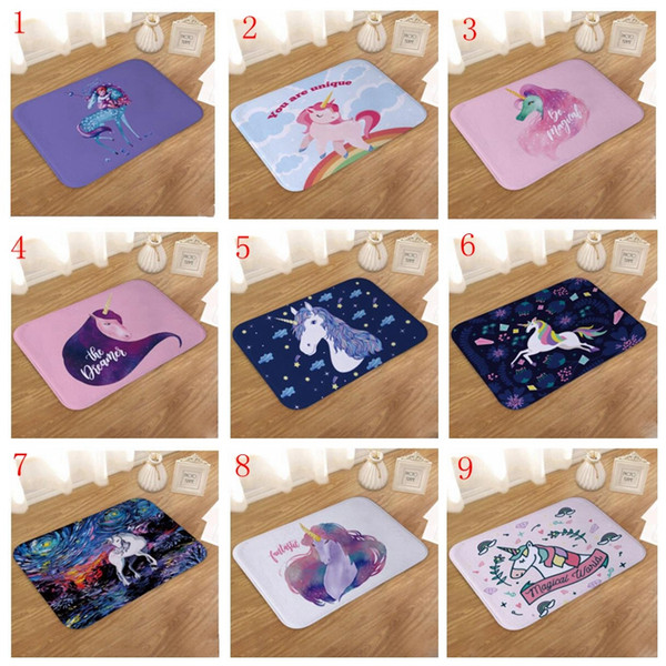 Wholesale- Useful 40*60cm Unicorn Mat Bathroom Flannel Cartoon Square Horizontal Stripes Rug Absorbent Non-slip Bath Mats