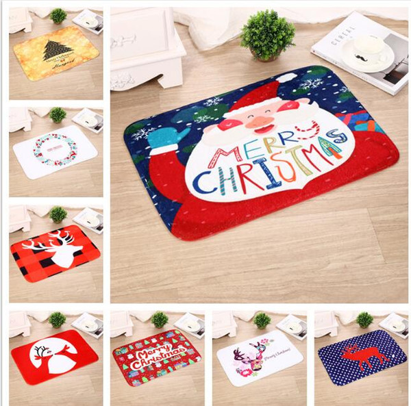 Merry Christmas Mat Flannel Floor Mat Welcome Home Door Mats Cartoon Elk Mats Kids Bedroom Bedside Foot Pads Bathmat Home Decor to350