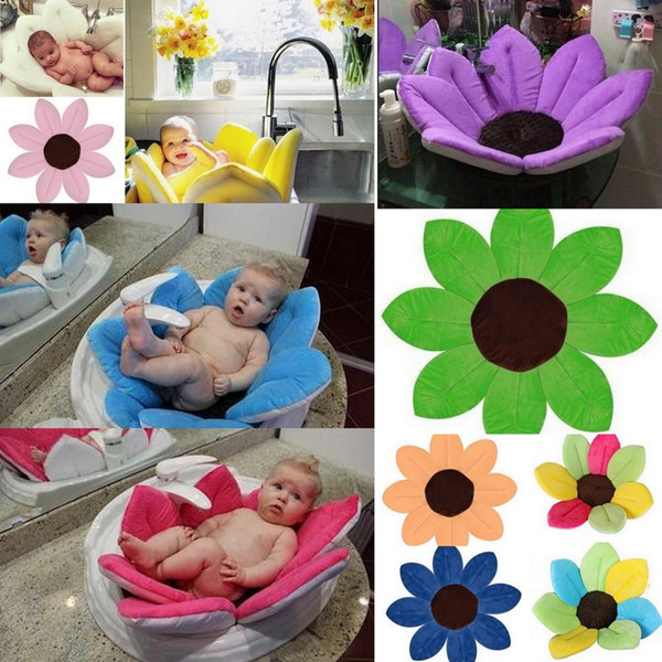 Baby Flower Blooming Bath Newborn Baby Bathtub Foldable Sunflower Newborn Baby Bathing in Sink Shower Mat