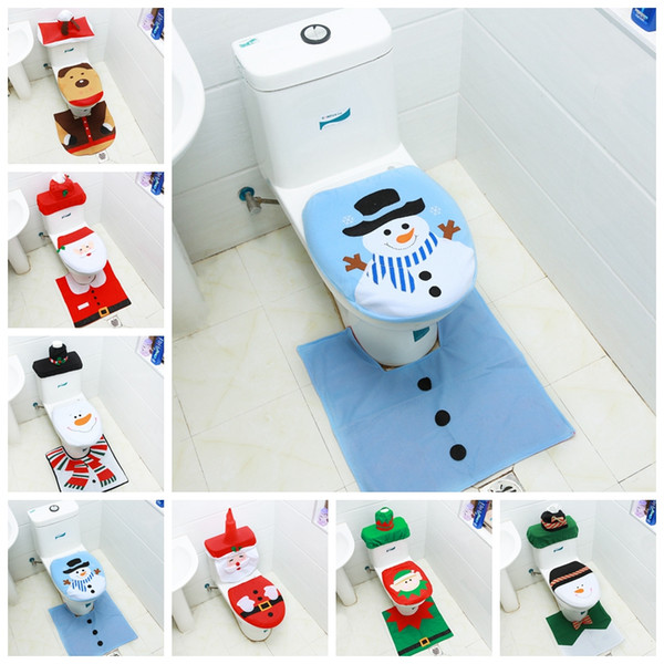 3 pcs/lot Christmas Snowman Elk Toilet Seat Christmas Toilet Set + Floor Mat + Water Tank Cover Tissue Set for 7 different styles