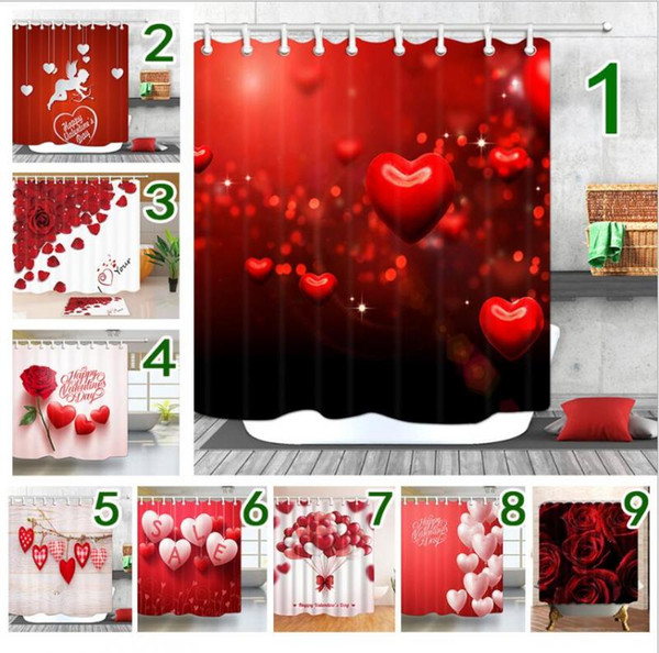 Shower Curtain Valentine's Day White Swan Couple Heart Bathroom Shower Polyester Fabric Bath Curtain 150*180cm MMA1314