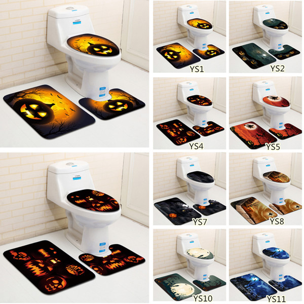 Halloween Pumpkin Toilet Mat 3Pcs/ Set Bathroom Carpet Toilet Lid Cover Toilet Seat Cover Rugs Non-slip Bath mats LE71