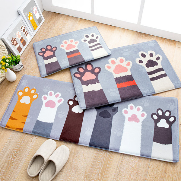 Flannel cartoon cat Palm door mat home bathroom door absorbent foot pad long bedroom non-sliding pad
