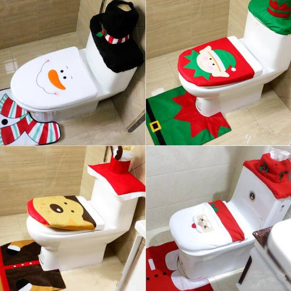 Christmas Bathroom Toilet Seat Cover 3pcs/Set Santa Snowman Elk Elf Non Slip Mats Christmas Decorations For Home OOA5373