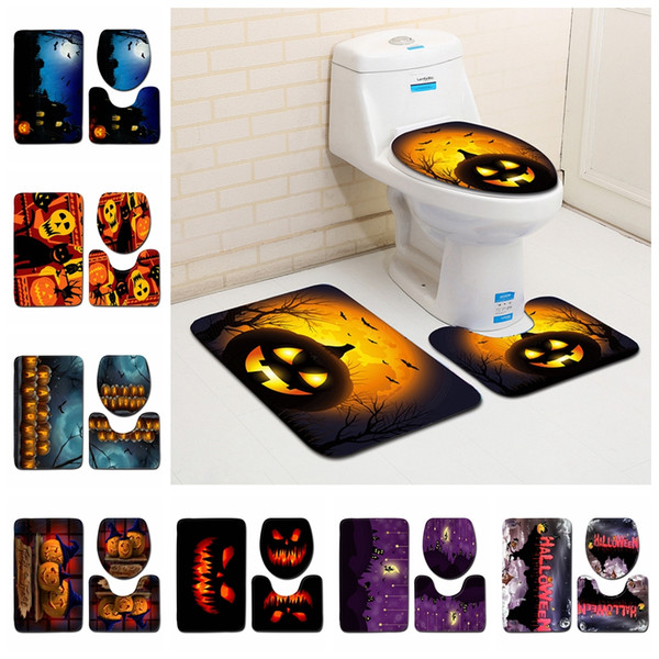50 colors Halloween Pumpkin Toilet Mat 3Pcs/ Set Bathroom Carpet Toilet Lid Cover Toilet Seat Cover Rugs Non-slip Bath mats MMA500 10lot