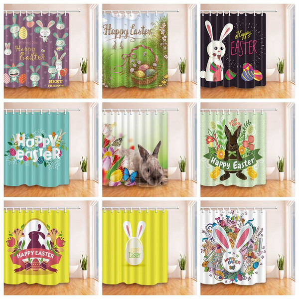 Easter Bunny Rabbit Shower Curtain 180*180cm 3D Easter Egg Printed Waterproof Polyester Shower Curtain for Bathroom OOA4152