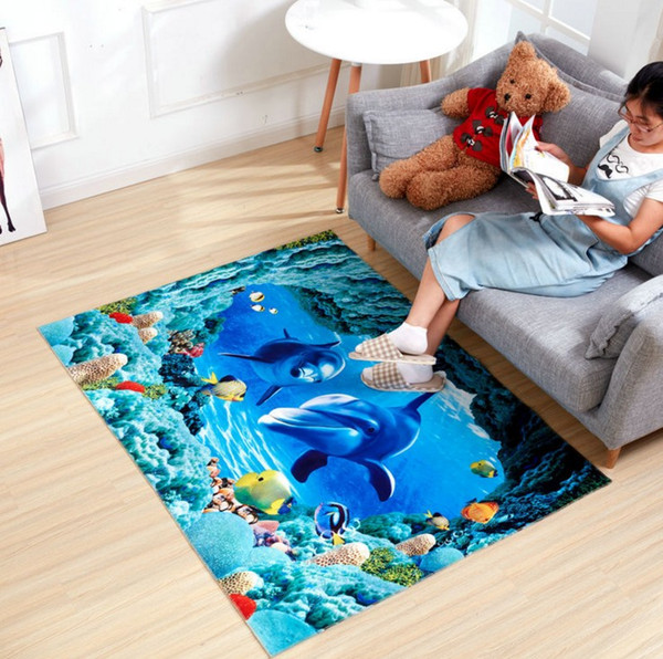 40x60cm Fashion 3D Bathroom Carpet Non-slip Blue Ocean Polyester Bath Mats Floor Rug Bedroom Carpets Shower Floor Mat
