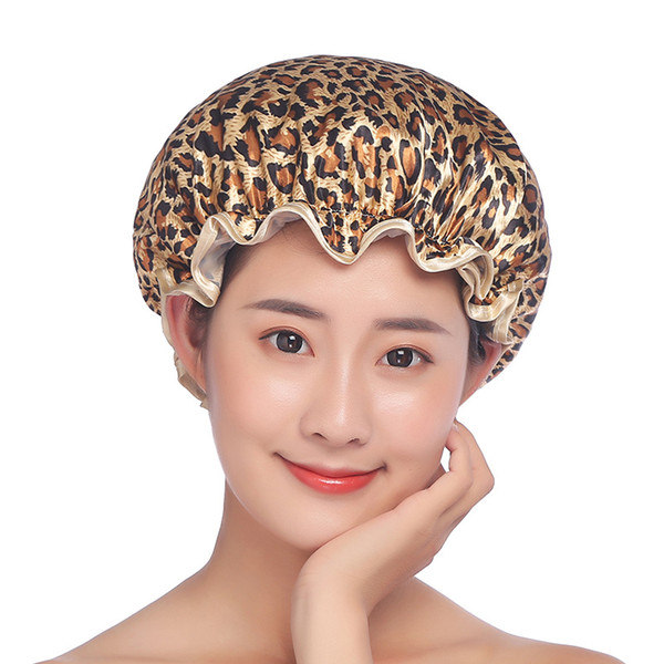 Bath Shower Cap Eco Friendly PEVA Printing Polyester Waterproof Bath Hat Double-deck Shower Cap Many Colors Available