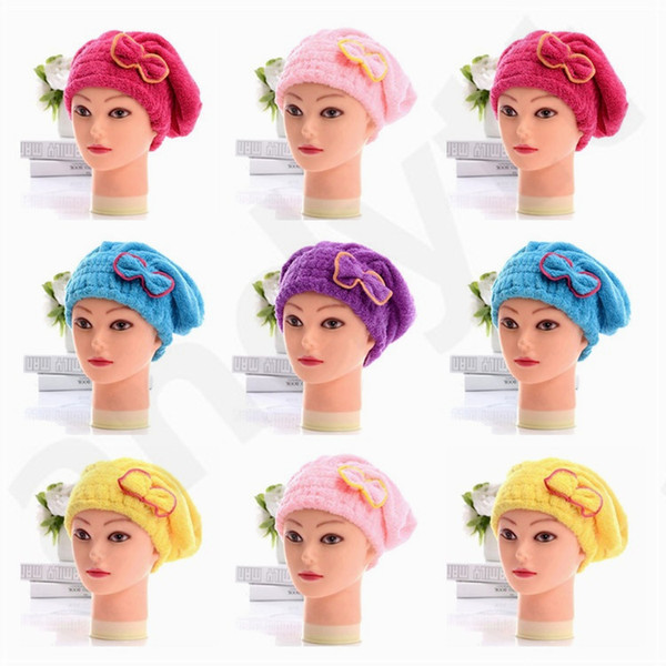 Newest Cute Bowknot Coral Velvet Bathing Cap Dry Hair Cap Thickening Wiping Hair Water Uptake Fast Drying Hat T7G003