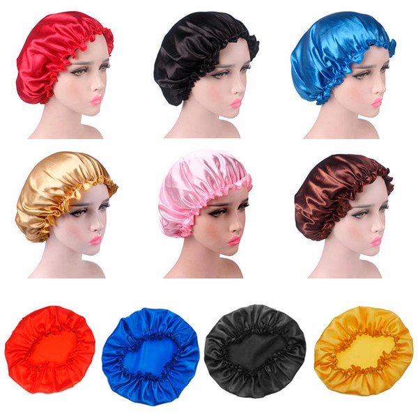 Women Sleep Cap Satin Night Bonnet Head Cover Beanie Hat Hair Beauty Elastic Bath Caps New 10colors