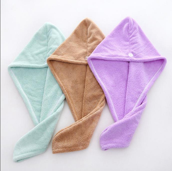 Towels Drying Hair Towel Girls Women Dry Hair Hat Cap Turban Solid Head Wrap Bathing Tools 8 Colors DW4940