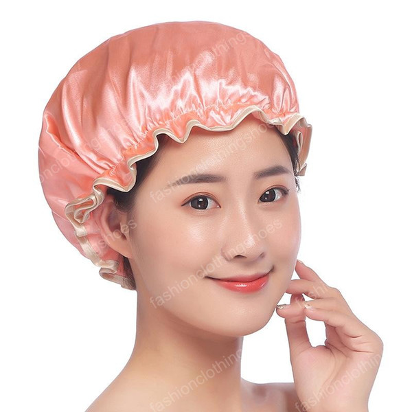 Waterproof Bath Hat Double Layer Shower Hair Cover Women Supplies Shower Caps Bathroom Accessories 31 designs satin bathing caps