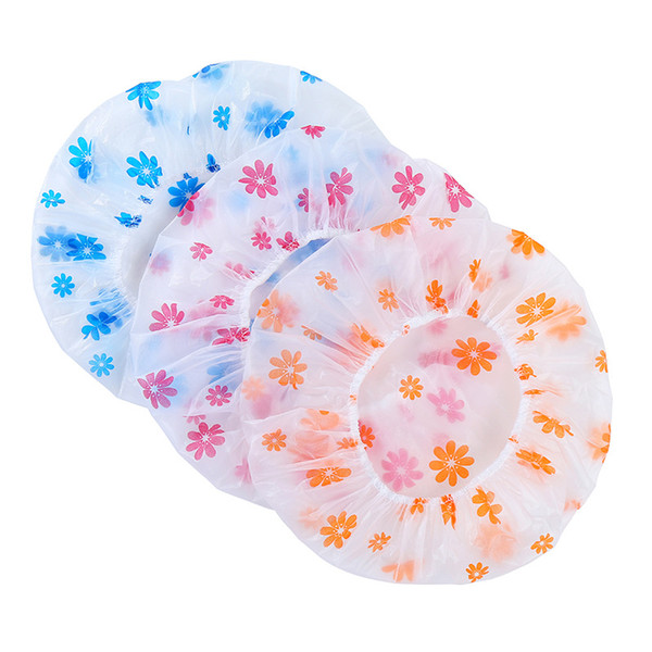 Resuable Lace Elastic Band Bath Hair Caps Anti-fume Hat Cute flower Waterproof Shower Cap Women Cartoon PVC Wash Face Hair Cover WCW790