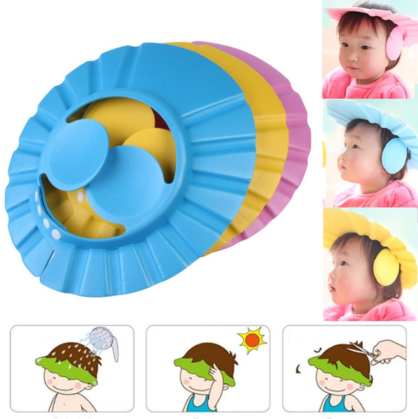 Shampoo Cap Adjustable Baby Kids EVA Foam Shampoo Cap Bath Shower Wash Hair Ear Shield Blue, Yellow, Pink
