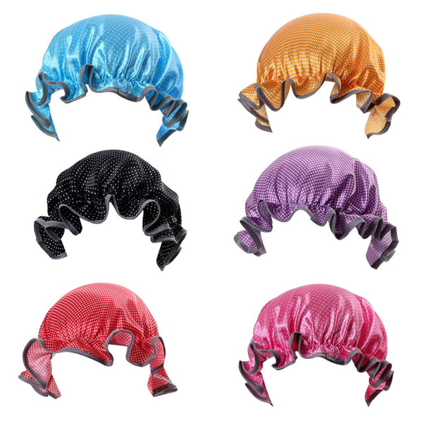 Baby Bath Shower Caps Double Layer Waterproof Ear Protection Dot Shower Caps Satin Plastic Bathing Caps 40