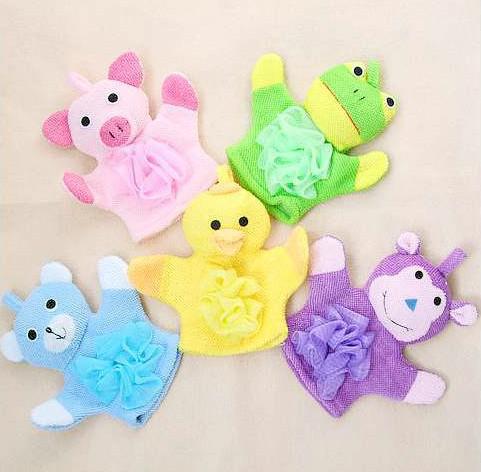 Free Shipping Gloves bath rub child five colors Cartoon style With bath flower toddler 100pcs/lot Free FEDEX