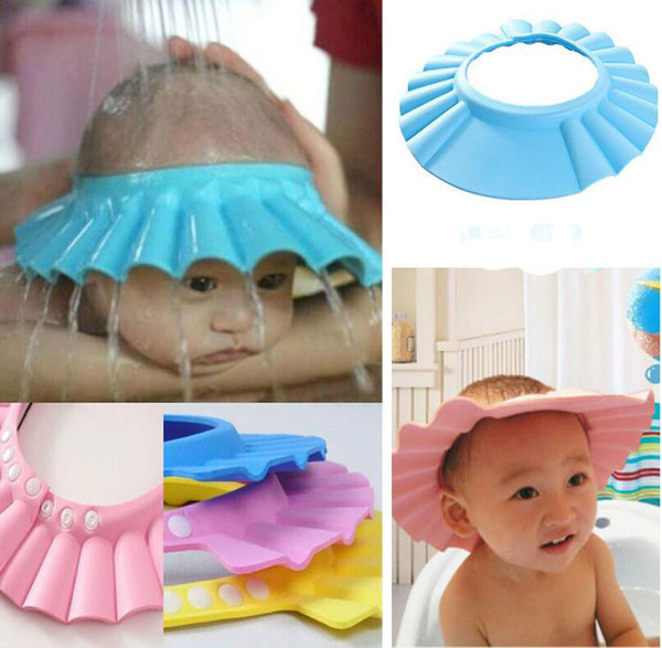 2017 Three Colors Useful Baby Shower Cap Children Shampoo Bath Wash Hair Shield Soft Adjustable Hat